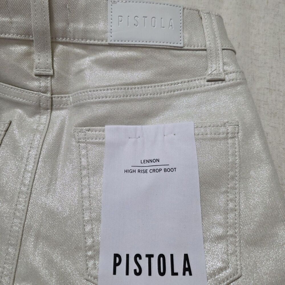 Pistola NWT Lennon High Rise Crop Boot Jeans Size 25 Ivory Luster Coated - Picture 8 of 8